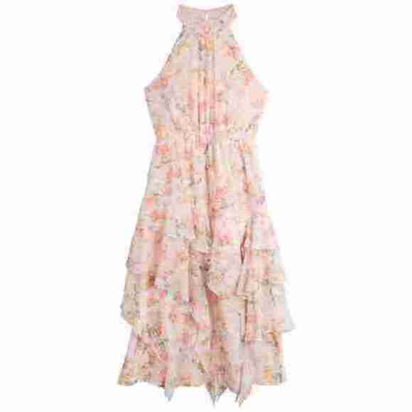 Rare Editions Textured Chiffon Halter Dress